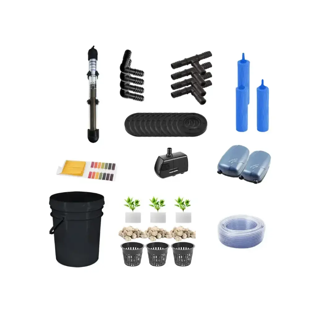 Grow Pot RDWC 2GAL Kit 4-Bucket Hydroponic System with Air Pumps, Net Pots & Water Reservoir (1/2")