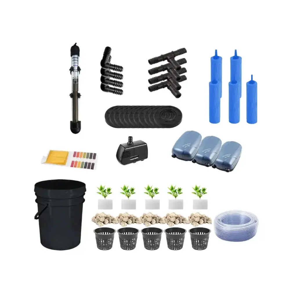 Grow Pot RDWC 5GAL Kit 6-Bucket Hydroponic System with Air Pumps, Net Pots & Water Reservoir (1/2")